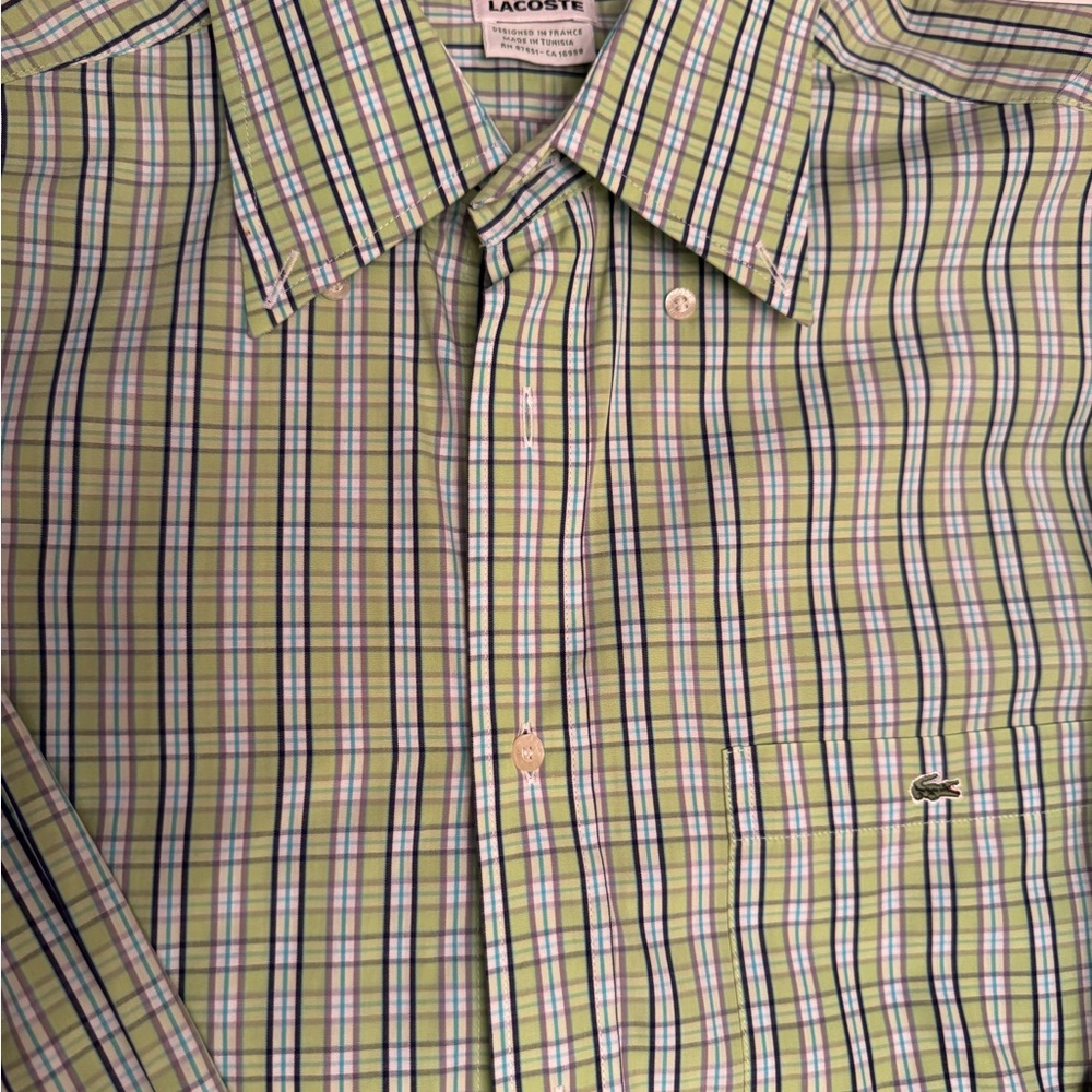Like New! Lacoste Men's Casual Green Checkered Shirt